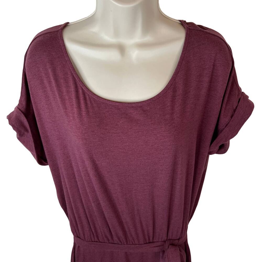 GARNET HILL Organic Cotton Short-Sleeve Tie-Waist Dress in Burgundy Womens Large - Picture 5 of 9